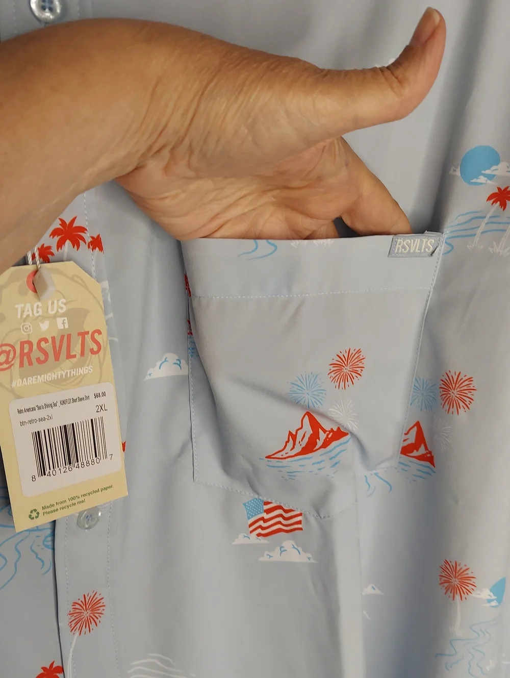 RSVLTS Shirt, Retro Theme, Red White Blue, Collar, Lightweight - Picture 9 of 10